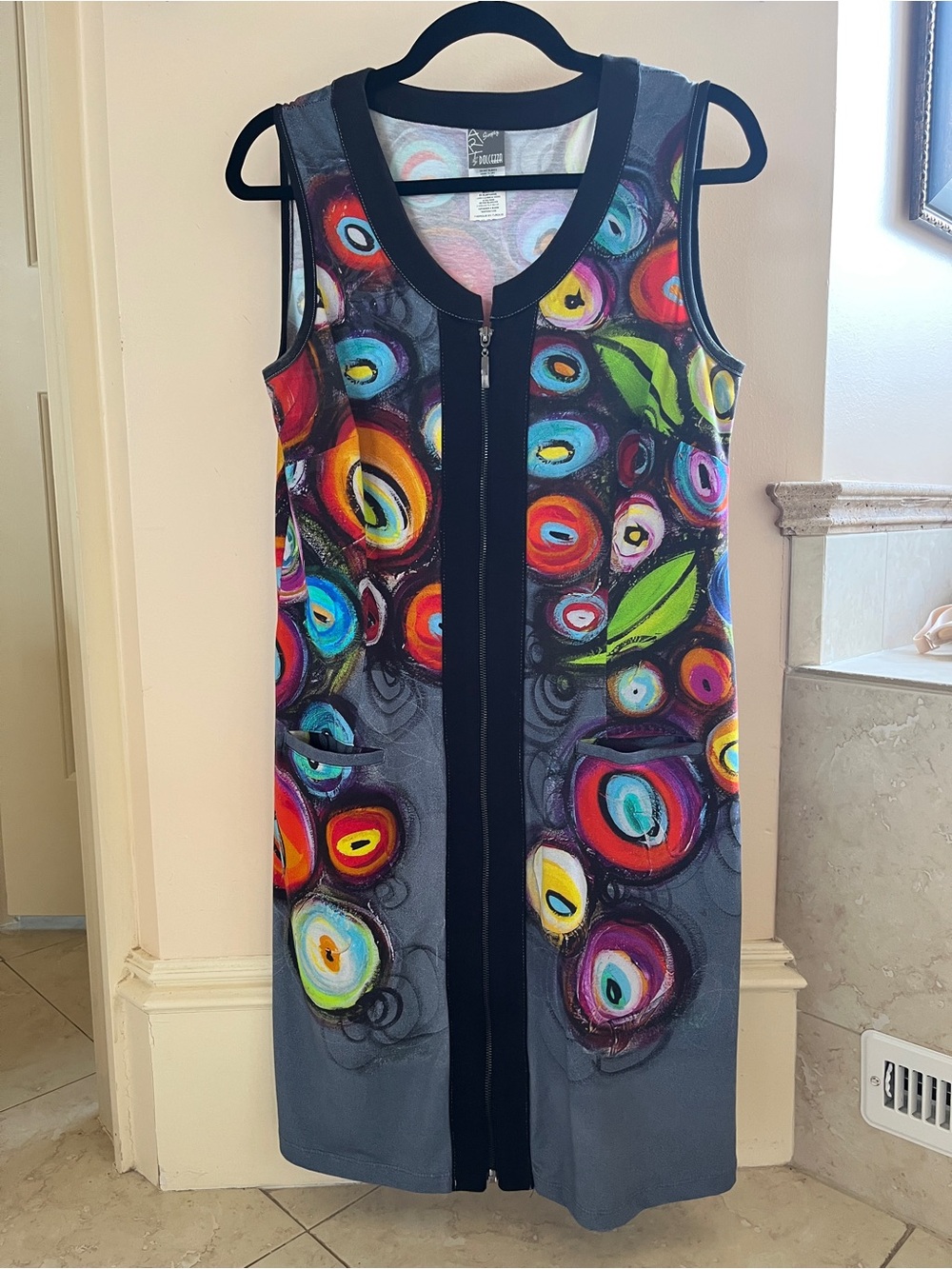 Sleeveless Multicolor Abstract Zip-Front Dress
